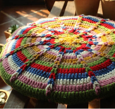 Crochet upholstery for hand crocheted rustic dining chairs