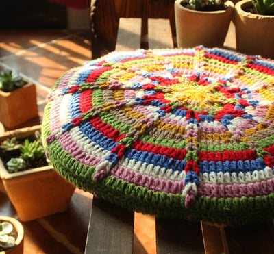 Crochet upholstery for hand crocheted rustic dining chairs