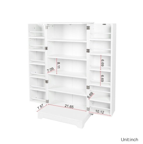 Kitchen Storage Cabinet With Adjustable Shelves, Racks And Doors, Freestanding Kitchen Hutch Cupboard, Buffet Sideboard For Living Room Or Dining Room, White
