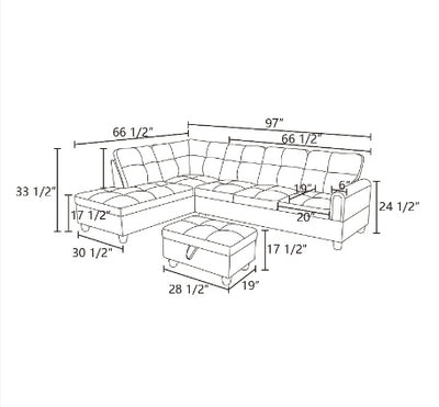 Dark Brown Flannel Living Room Sofa Set